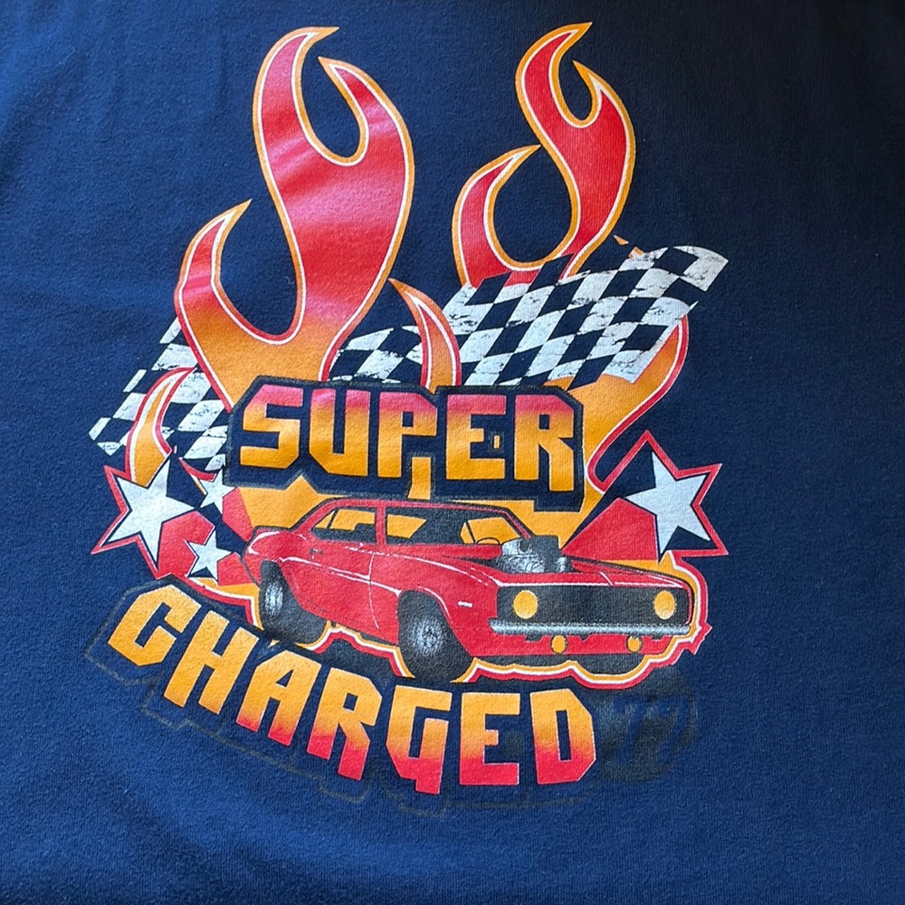 Muscle Car Graphic Short Sleeve Tee “Super Charged 77”, Navy Red Orange | XL - Picture 2 of 8